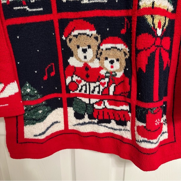 🎄 Vintage Ugly Christmas Sweater With Caroling Teddy Bears Winter Scene - Picture 2 of 8